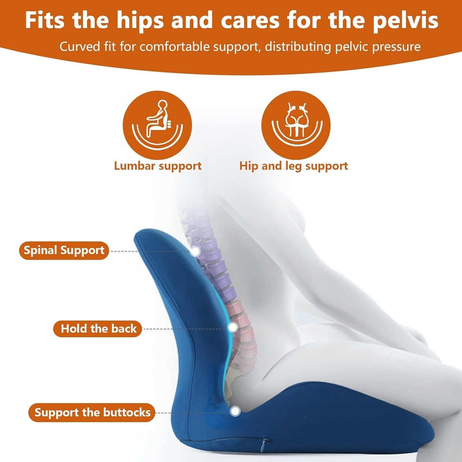 Almohada para Silla De Oficina, CojíN De Una Pieza CojíN ErgonóMico para Asiento Dolor Cadera Y Espalda Almohadillas Antideslizantes para Silla Oficina, Coche, Silla De Ruedas(Blue)