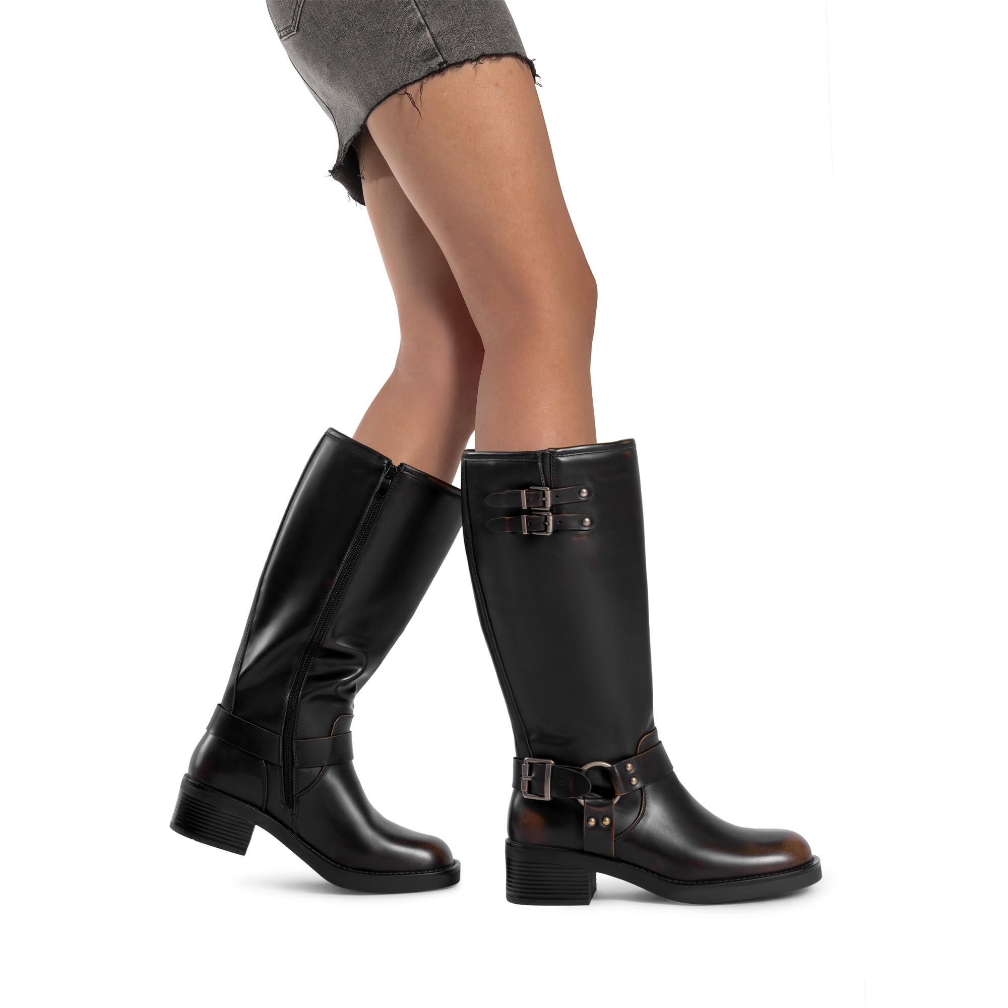 DREAM PAIRS Botas altas hasta la rodilla para mujer, cómodas botas de equitación de ante con tacón grueso y puntera puntiaguda, cremallera lateral, SDKB2412W