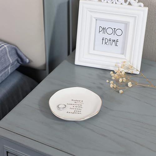 Miniatura 5 de Plato para anillos para madre de novia, regalos para mamá de hija, bandeja de cerámica blanca