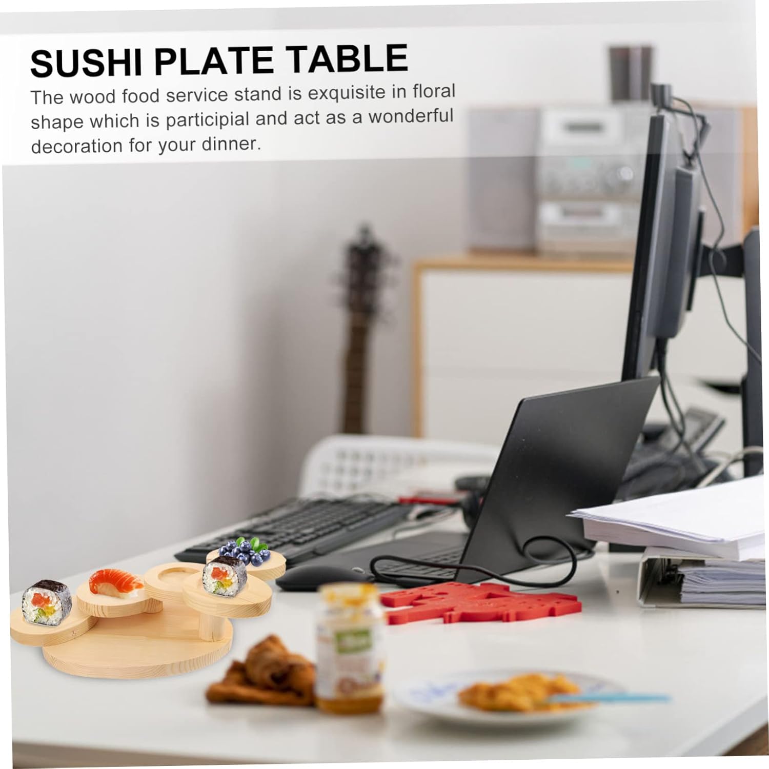 Unomor Wooden Sushi Display Stand Japanese Style Plates Multi-functional Food Serving Tray