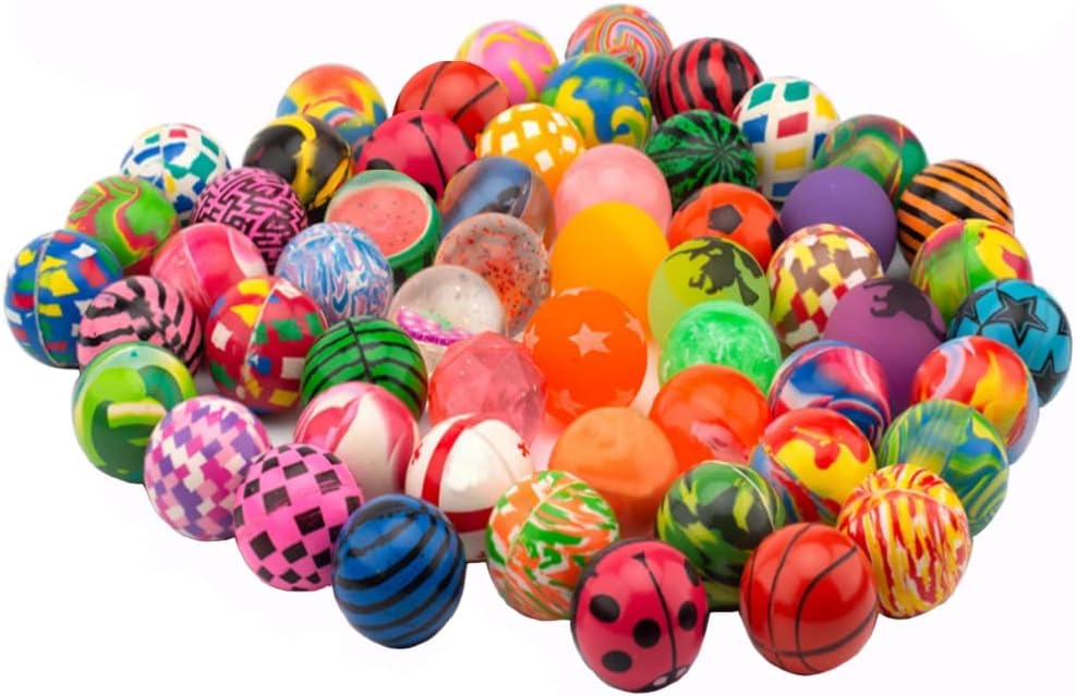 OBTANIM Colorful Bouncy Balls Bulk Mixed Pattern High Bouncing Balls for Kids Party Favors, Prizes, Birthdays Gift, 27 mm