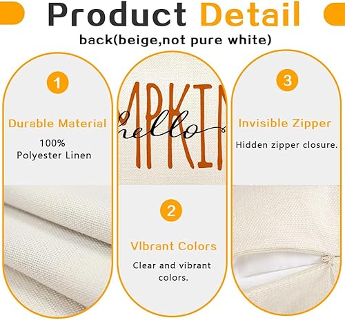 Miniatura 4 de RABUSOFA Fall Hello Pumpkin - Funda de almohada para exteriores, 12 x 20 pulgadas, decoración para el hogar, sofá y sofá (crema)