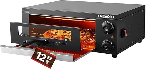 VEVOR Horno eléctrico para pizza, horno de pizza de 12 pulgadas, rango de temperatura de 77 a 572 F, máquina de pizzas de interior de 1450 W con