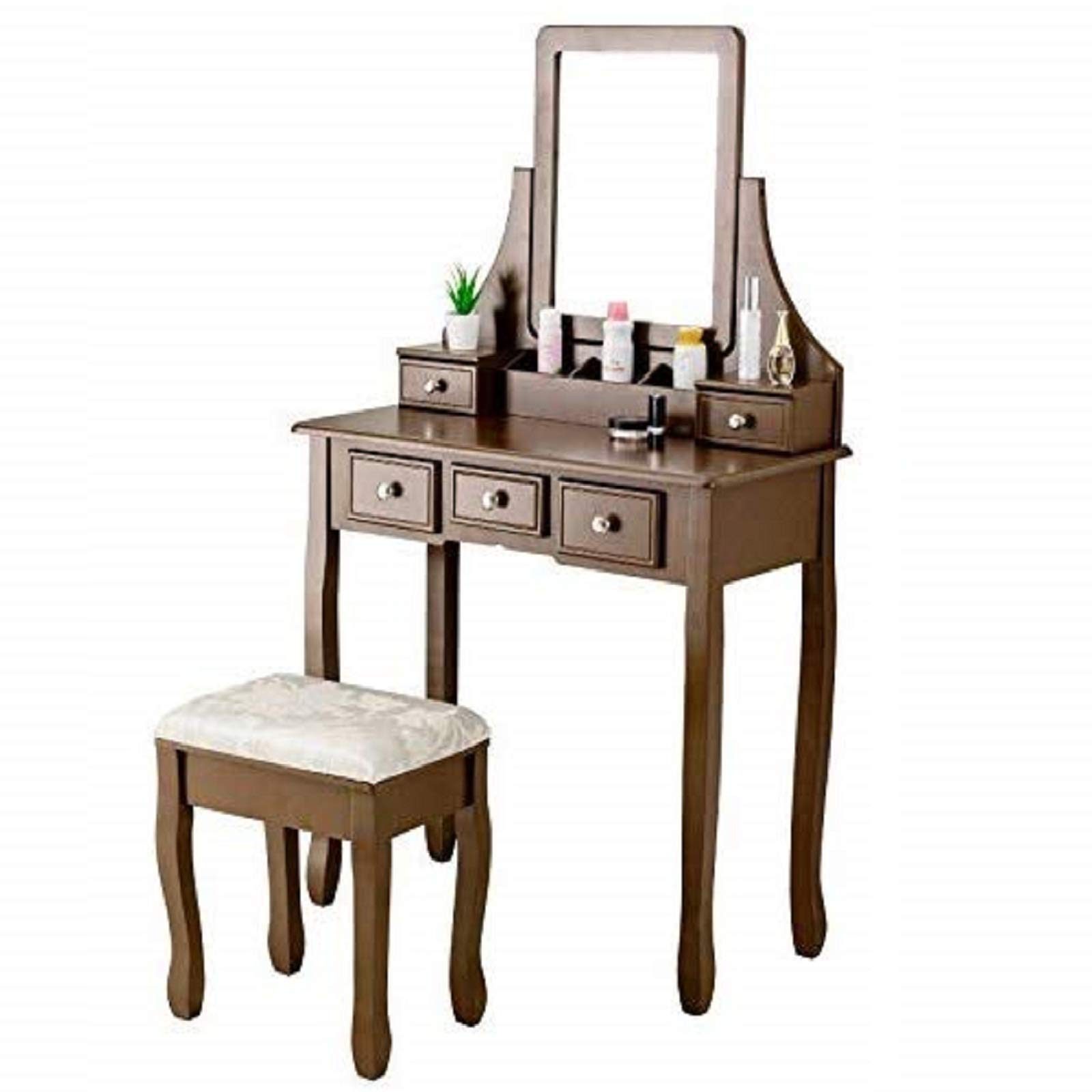 Mecor Vanity Table Set With Stool Wooden Dressing Table W Square Mirror 5 Drawers Women Girls Makeup Table 3 Removable Dividers Bedroom Furnitures Brown Buy Online In Burkina Faso Missing Category Value