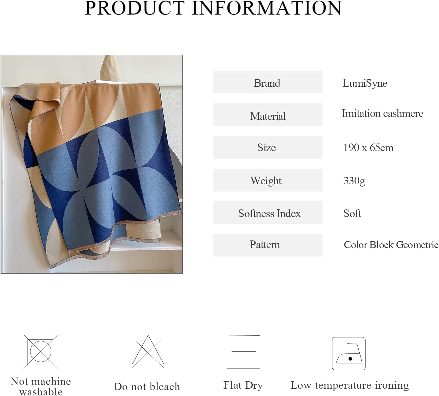 LumiSyne Winter Scarf Cashmere Shawl Color Block Geometric Pattern Pashmina Scarf With Tassel Long Neck Scarf Warm Wrap Stole