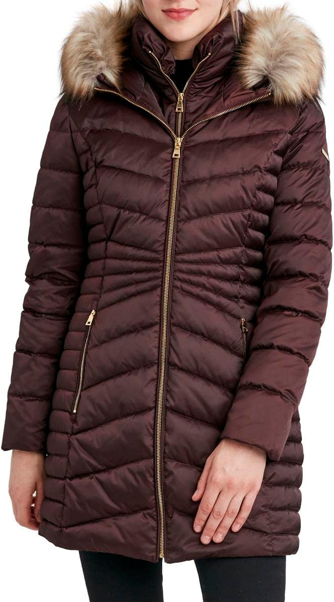 Laundry by Shelli Segal womens Quilted Puffer Flare Jacket– Winter Coat With Faux Fur Bib Collar & Hood - Image 3