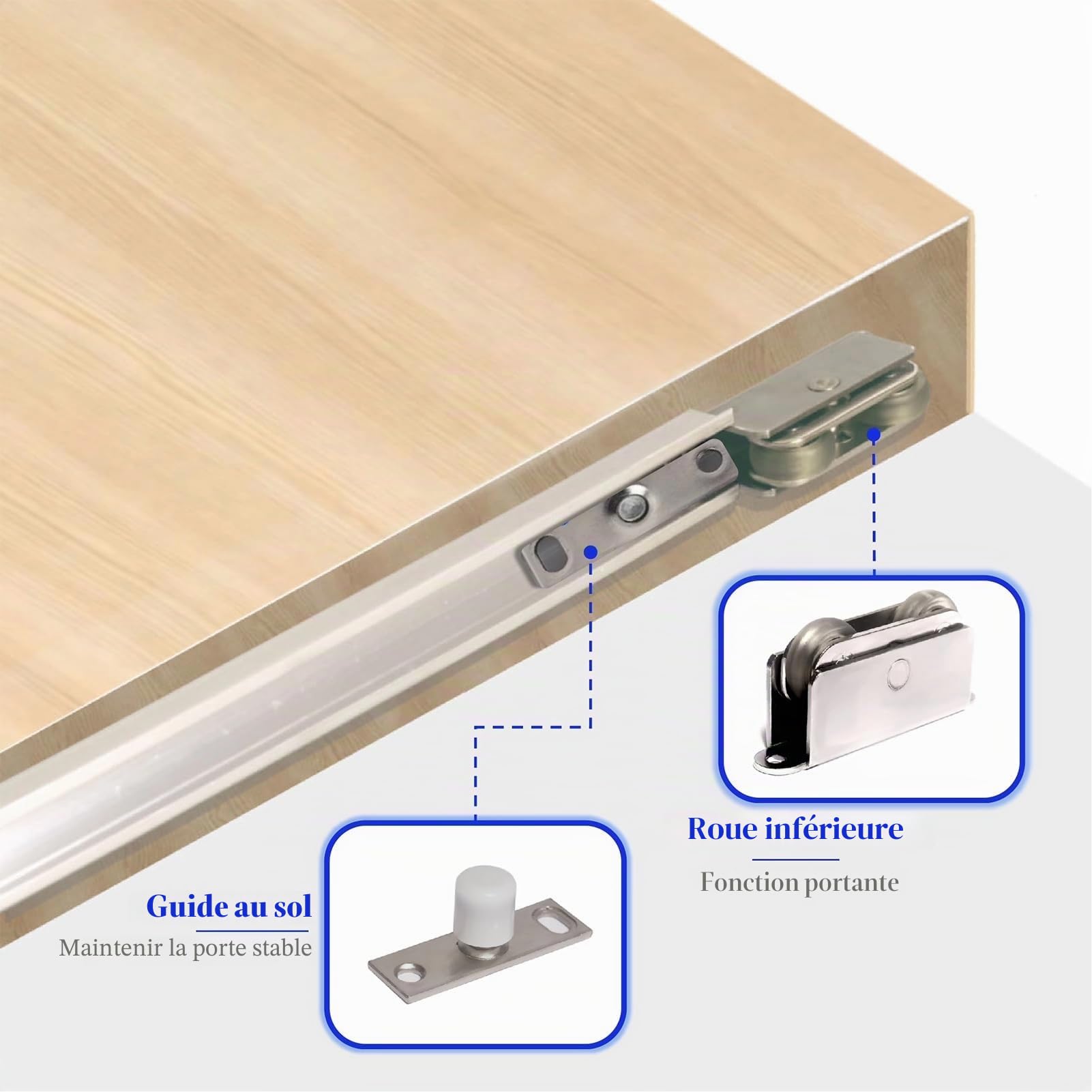 Kit de quincaillerie invisible pour porte coulissante avec mécanisme de fermeture douce pour portes de placard modernes et portes escamotables