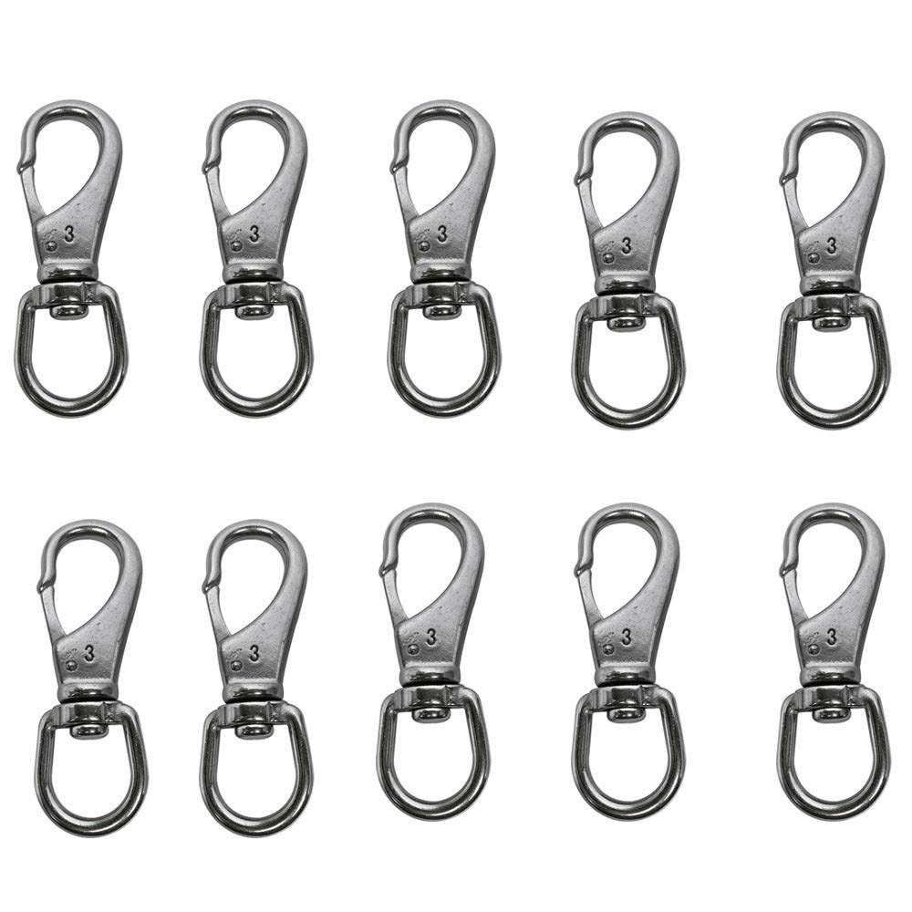 Prolinemax 10 Pc 1'' Boat Marine Stainless Steel Swivel Eye Snap Hook 250 Lbs Working Load SS316 Hardware