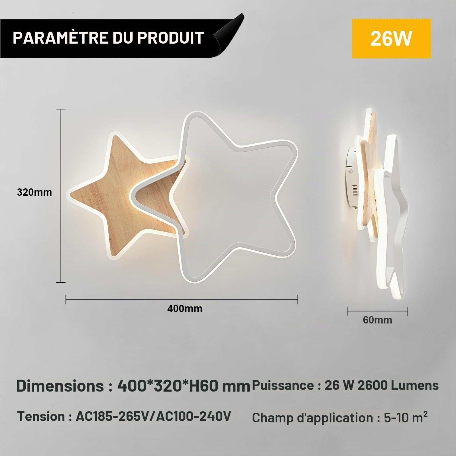 Plafonnier LED, Plafonnier 26W pour Chambres d'enfants, Luminaire Chambre 40cm Avec Variateur d'intensité et Télécommande