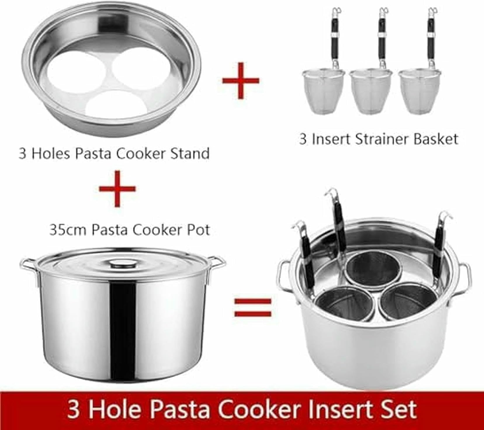 Pasta para Pasta De Acero Inoxidable 5 Agujeros con Cesta Coladora, Olla De Olla para Cocinar Pasta, Fideos, Verduras Y Albóndigas para El Hogar, Cocina, Restaurante, Herramienta~/