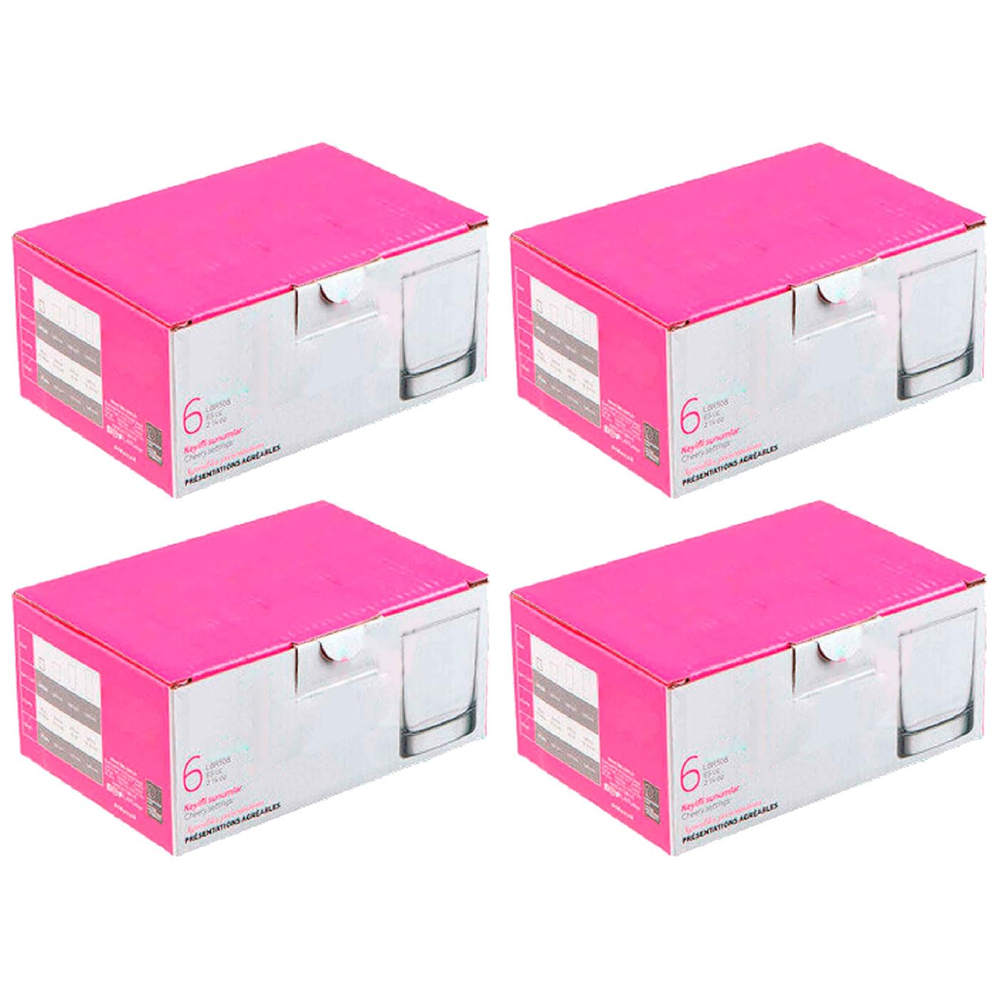 Acan Tradineur - Pack de 4 Cajas de 6 Vasos Modelo Liberty - Capacidad: 280 ml - Fabricado en Vidrio Resistente - Apto para lavavajillas - Tamaño aprox: Ø 7,3 x 8,9 cm - 24 Uds Totales
