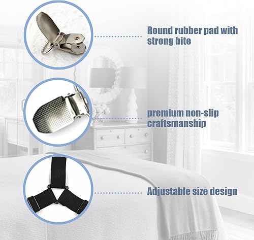 Miniatura 5 de Correas de soporte de sábanas, clips ajustables de 6 vías cruzadas para sábanas, funda de colchón de cama, sábanas ajustables, cojín de sofá, banda