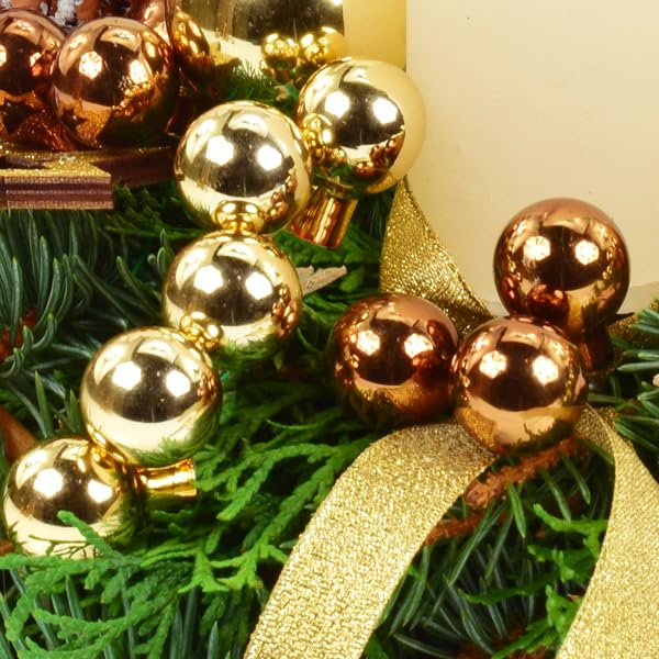 Frischer Premium-Adventskranz Klassik in Gold-Beige, handgebundener Kranz aus echter Nobilistanne, Durchmesser 30 cm, mit 4 hochwertigen Rustikkerzen, Adventszeit & Weihnachtsdekoration