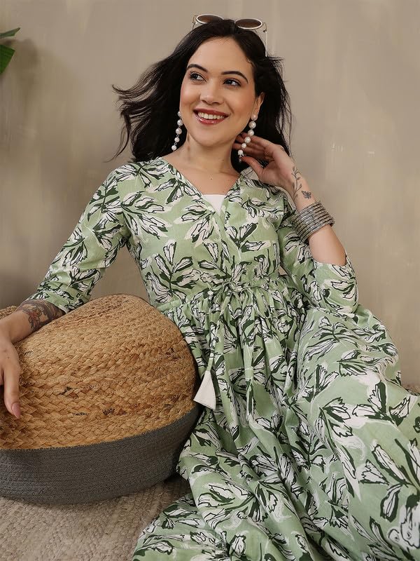 Image of New Cotton Floral Printed Flared Maxi Dress for Women | Women Maxi Dress