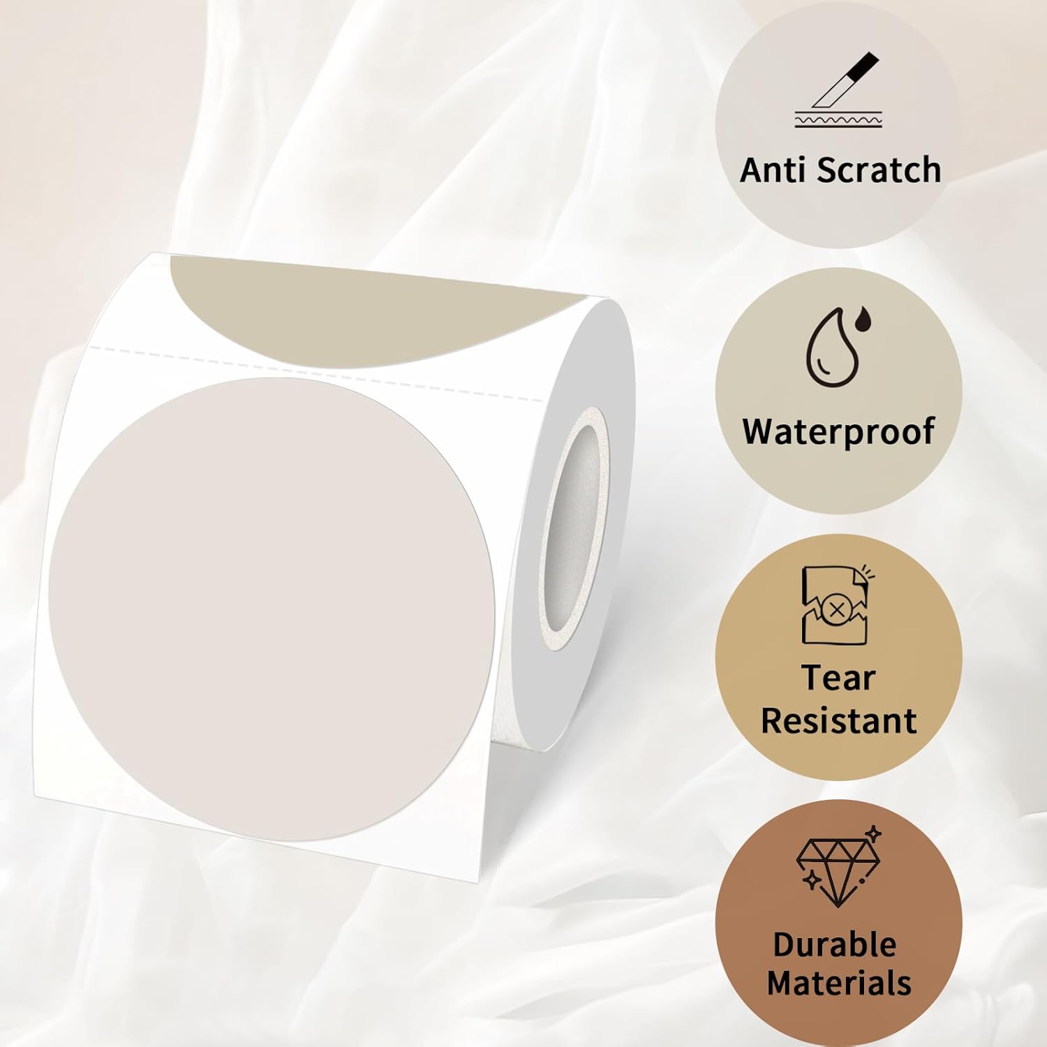 3 Inch Round Thermal Label Printer Stickers, Beige Gradient Self-Adhesive Direct Thermal Labels Stickers, Waterproof/Perforation Line Design- 300 Sheets - Image 3