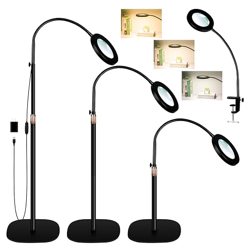 4-in-1 Magnifying Glass with Light and Stand, 3-Color Stepless Dimmable