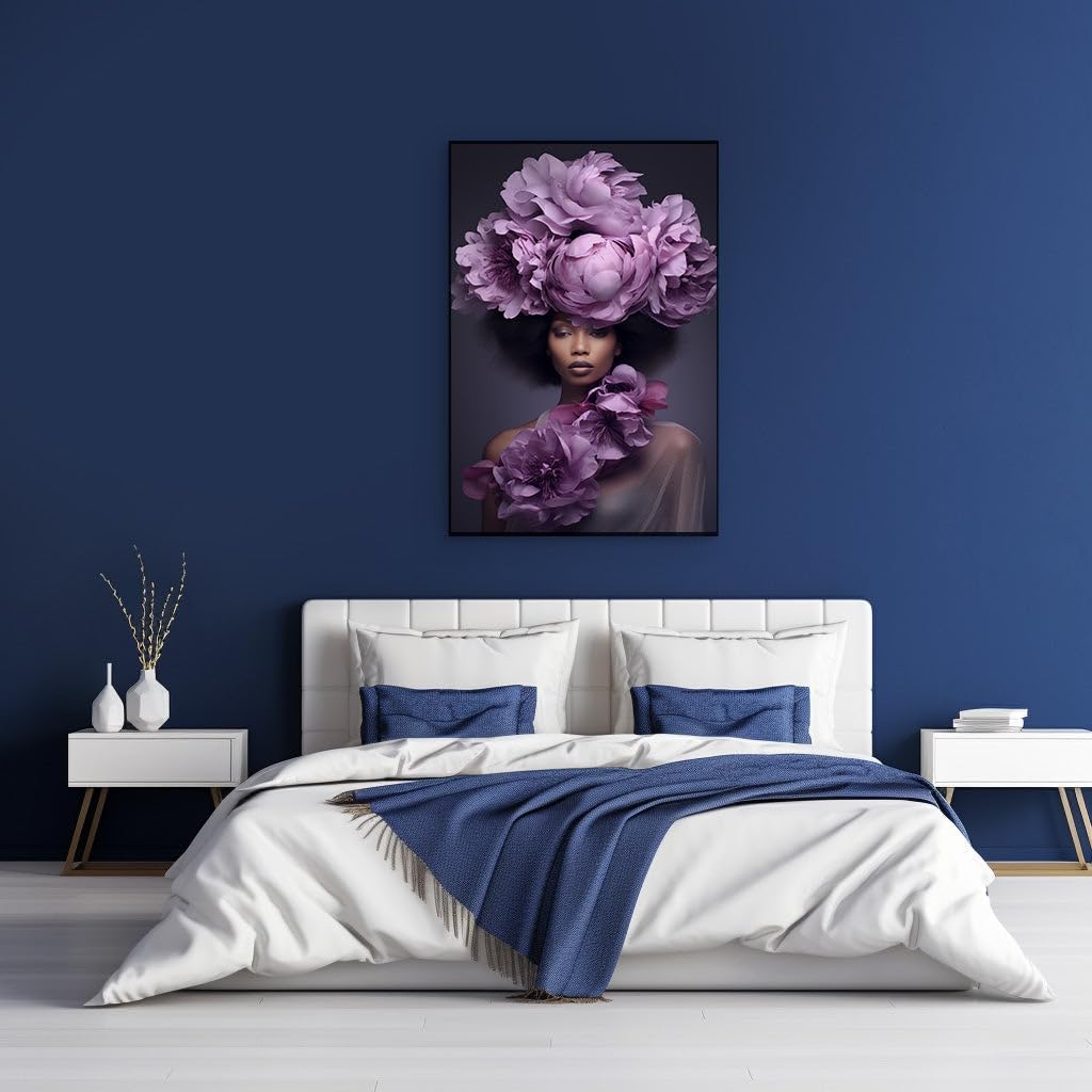 Canvas for Living room. Blossoming Serenity: A Portrait of Tranquil Beauty Wrapped in Florals, 27 x 18 inch Canvas Wall Art - Contemporary Masterpieces - Botanical Home Decor - 69x46 cm (27x18 inch)