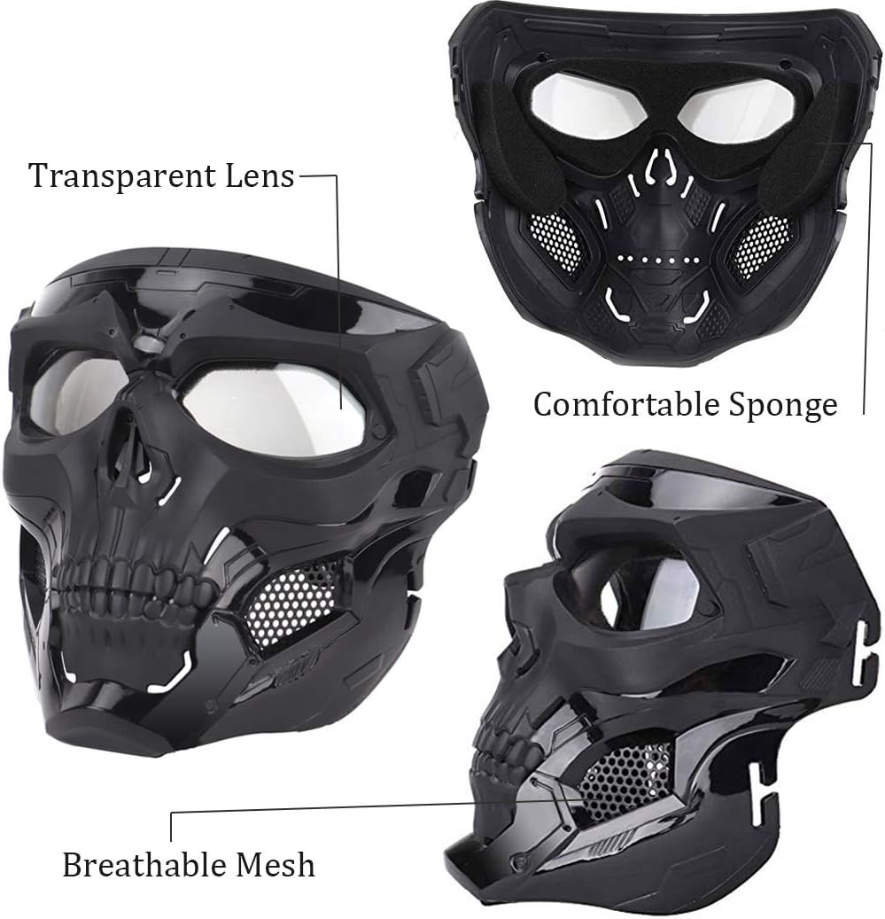 Outdoor Base Airsoft Skull Mask Tactical Full Face Mask with Eye Protection for Paintball Cosplay War Game Costume Party Hockey Activity Black : Sports & Outdoors