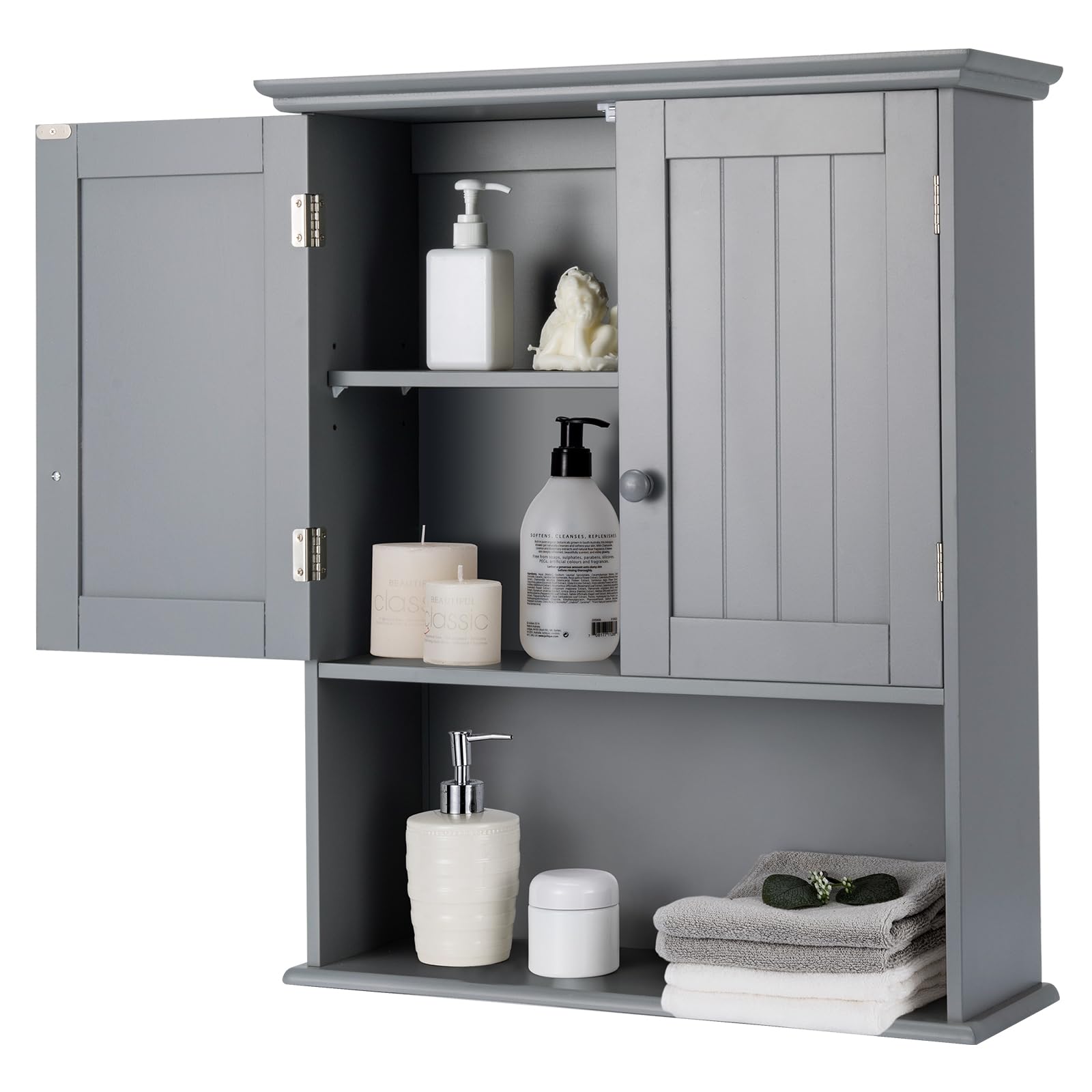 RELAX4LIFE Bathroom Wall Cabinet, Wooden Wall Mounted Storage Cupboard ...