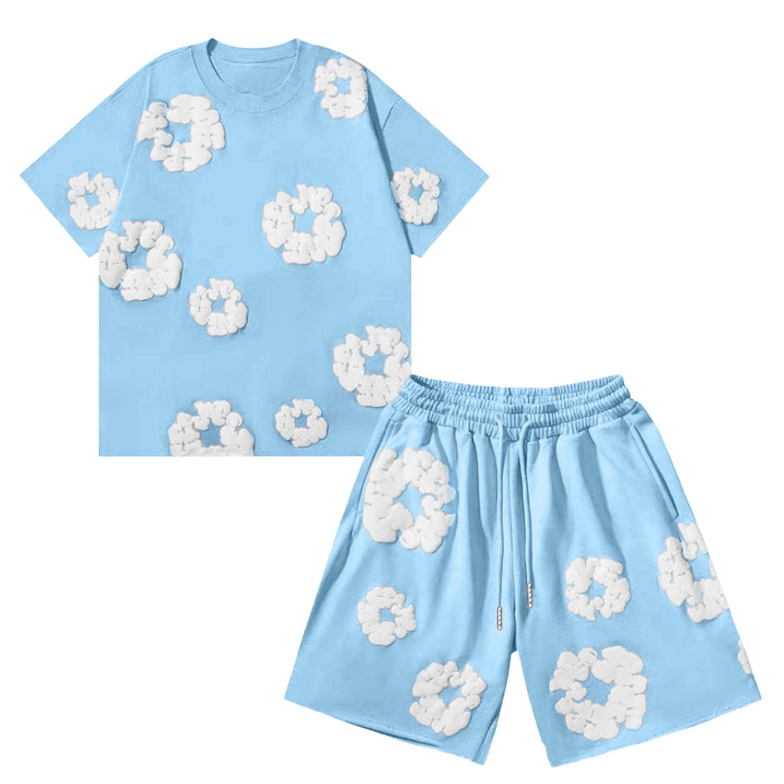 Men Women Tracksuit Set Casual Oversized Short Sleeves Tops and Shorts Vintage Kapok Printed Hip Hop Streewear — view 5