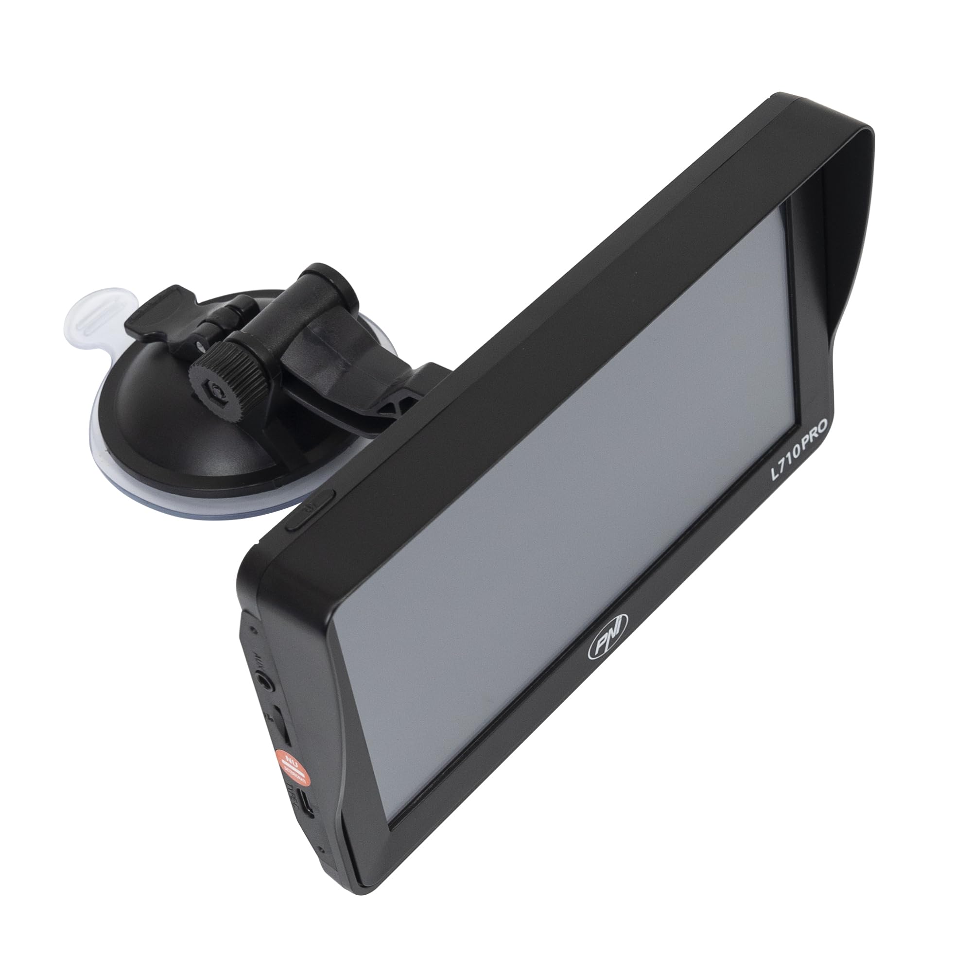 Sistema di navigazione GPS PNI L710 PRO con visiera parasole, 7 pollici, 800 MHz, 256 MB DDR, memoria interna da 16 GB, trasmettitore FM, con due caricatori per auto inclusi