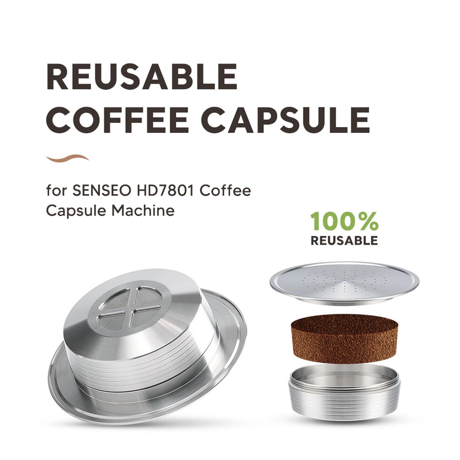 FLEXMAN Cápsula de Café Recargable, Cápsulas de Café Recargables de Acero Inoxidable para Preparar Espressos para HD7801, Cápsulas para Máquinas Café con Cepillo y Cuchara