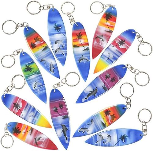 ArtCreativity Llaveros de madera para tabla de surf, juego de 12, divertidos llaveros para mochila, bolso, equipaje, grandes regalos para