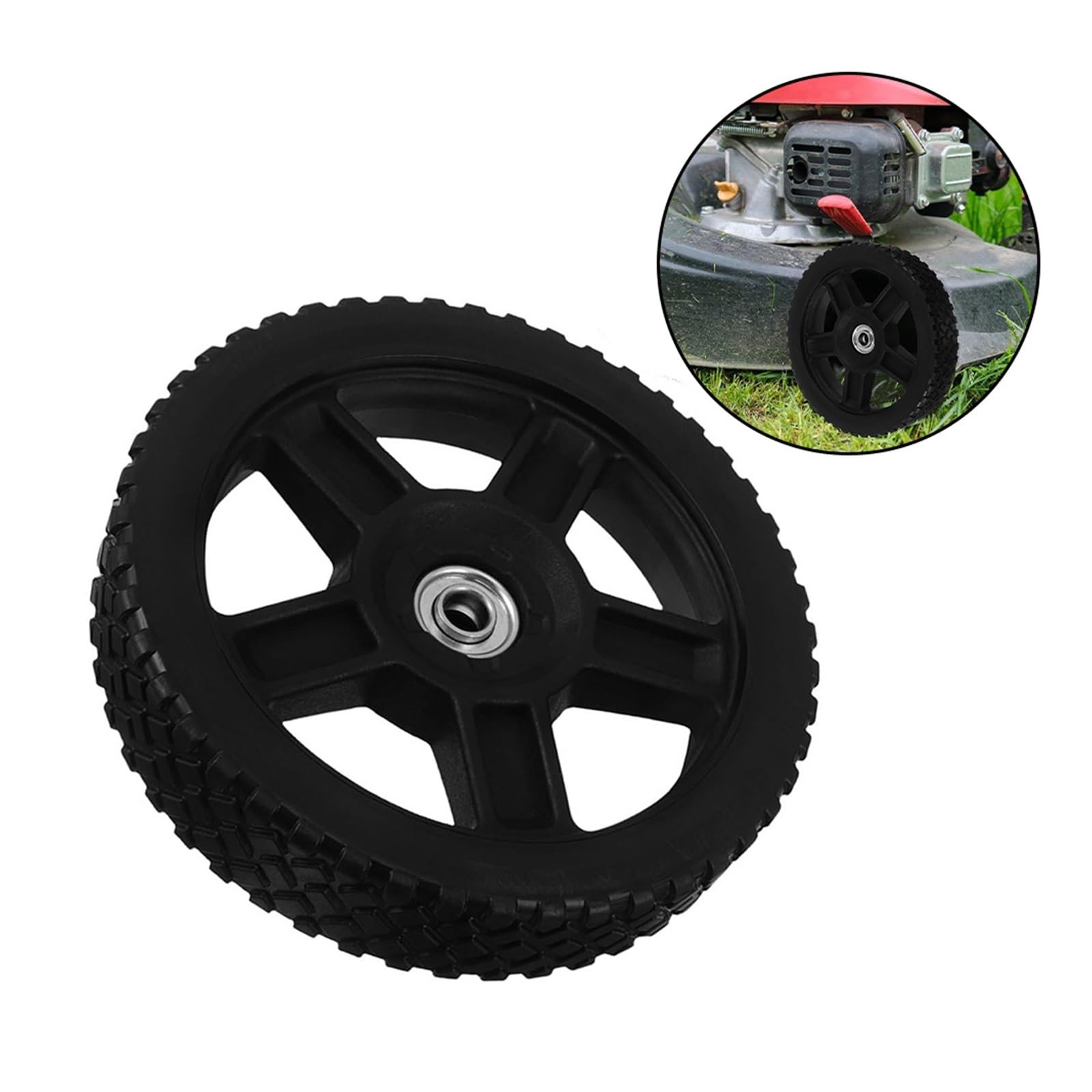 Genérico Kit de Ruedas cortacesped 8 Pulgadas 1/2Pcs, Empuje | Para cortacesped, generador, motocultor de jardin, carretilla de mano; plastico, negro(2pcs)