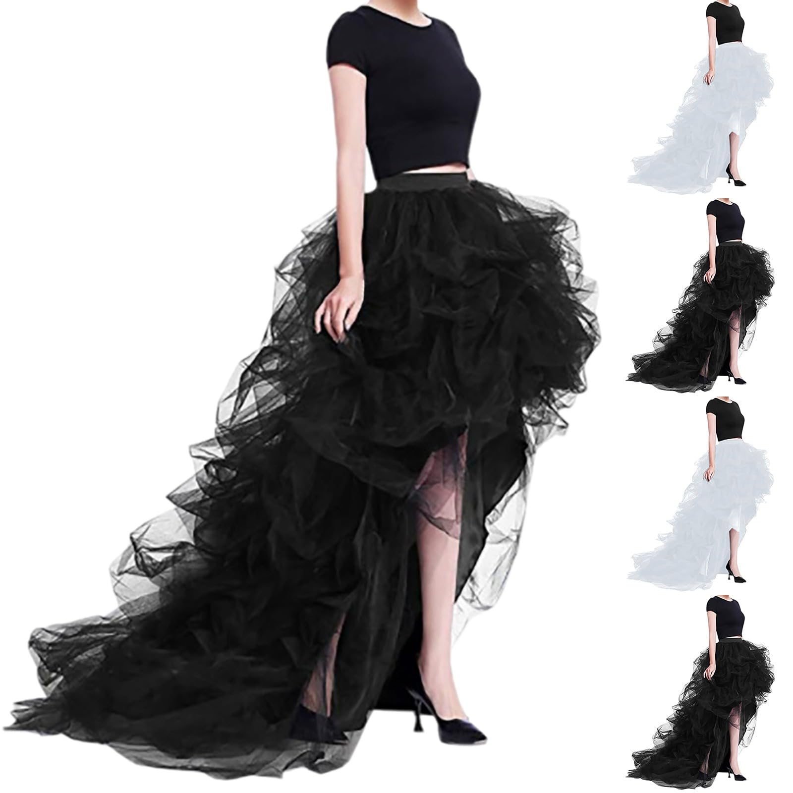 Gonna asimmetrica in tulle, lunga in chiffon, in pizzo, a vita alta, elasticizzata, a coda di rondine, tutù, sottogonna elegante, tinta unita, per il tempo libero