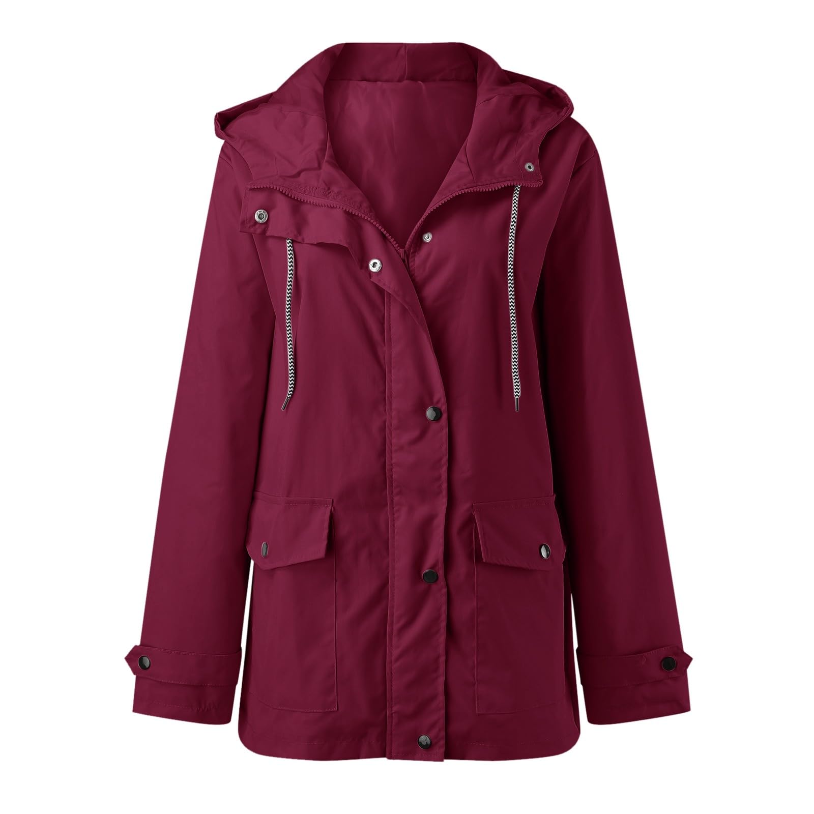 Regenjacke Damen-Kapuzenpullover wasserdichter Regenmantel mit soliden Taschen Reißverschlussjacke für Workout Outdoor-Jacke