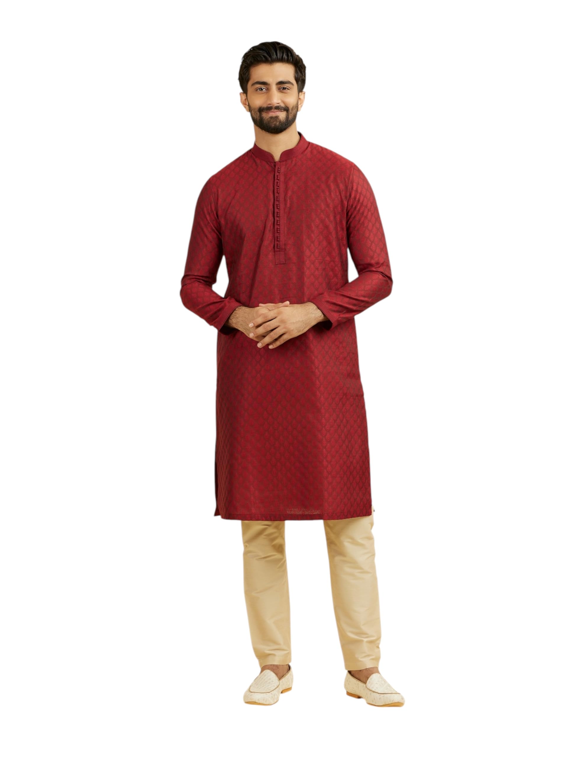 manyavar Men's Blended Viscose Self texture Traditional Kurta Set (2pcs)-picture-16