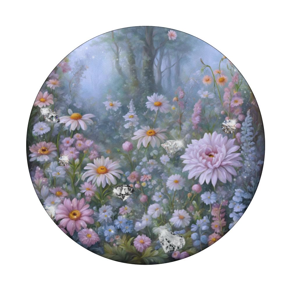 Daisies, Sweet Peas + Diamonds April Birthstone and Flowers PopSockets Swappable PopGrip, Black - Image 3