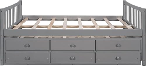 Miniatura 5 de Harper & Bright Designs Sofá cama de tamaño matrimonial con nido y cajones, cama de capitán con almacenamiento, marco de cama de plataforma