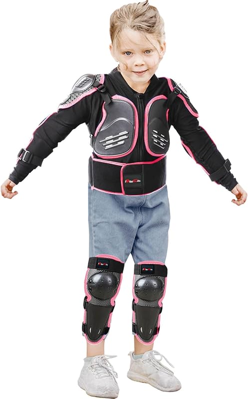 Protector de espalda para adolescentes y jóvenes, equipo de moto de cross para niños para armadura de motocross, campera de motocicleta ajustable con rodilleras para MTB ATV ciclismo patinaje monopatín