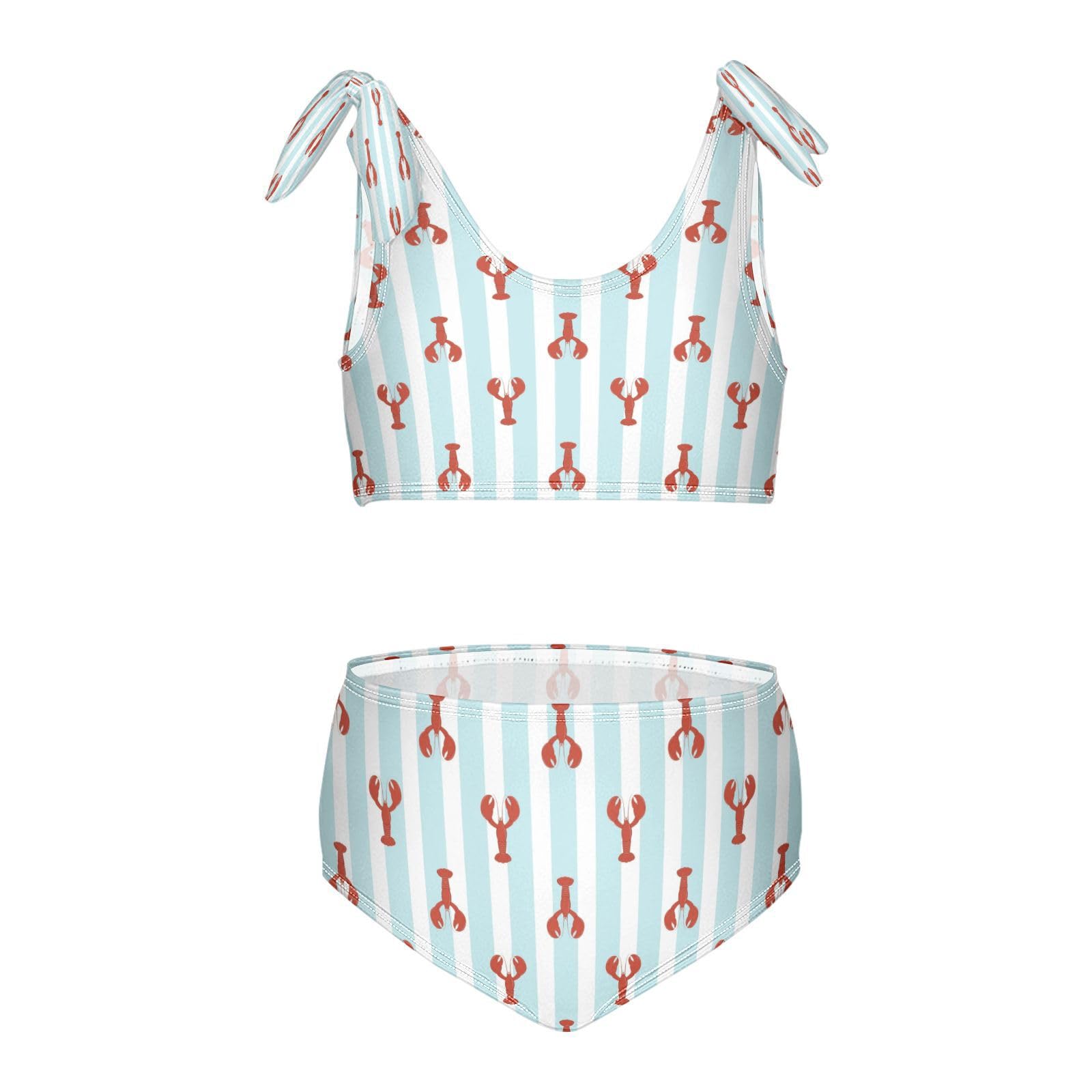 SLHKPNS Red Lobster Crawfish Girls Swimsuit Bikini Set Cute Marine Pattern Beach Sport Tankini 2-Piece Swimsuit 11-12T
