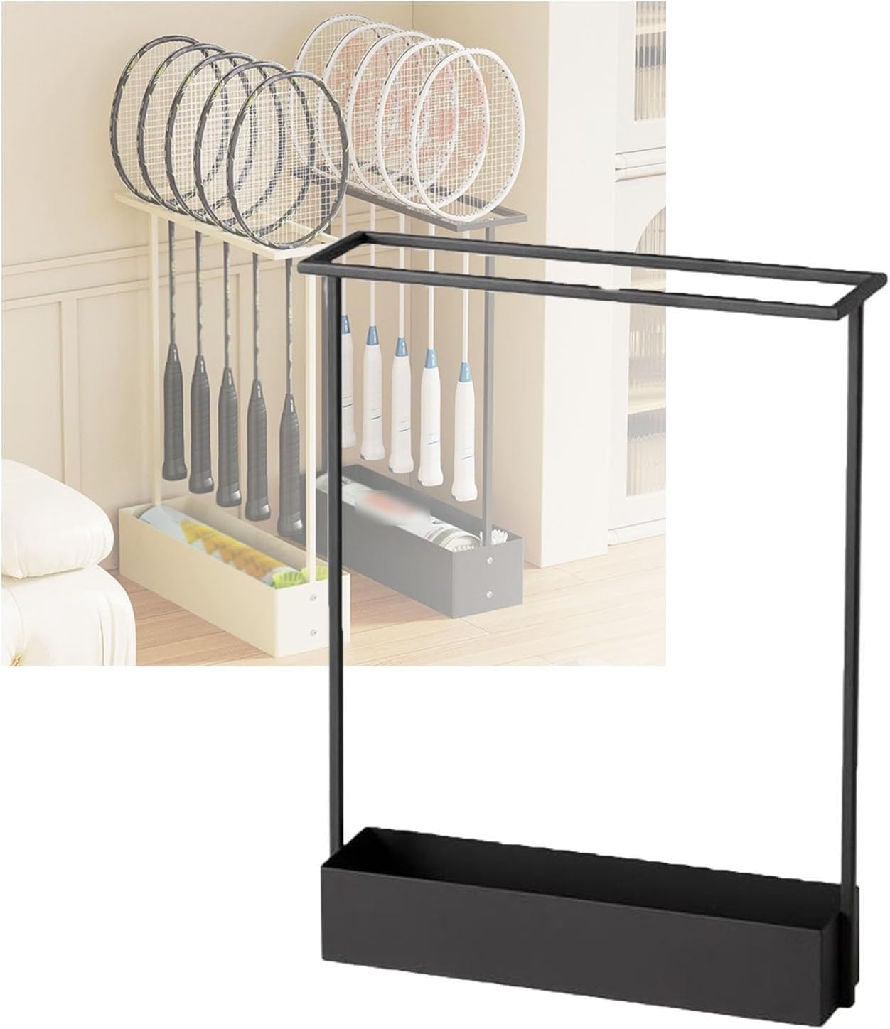 Support de rangement raquette tennis badminton avec panier