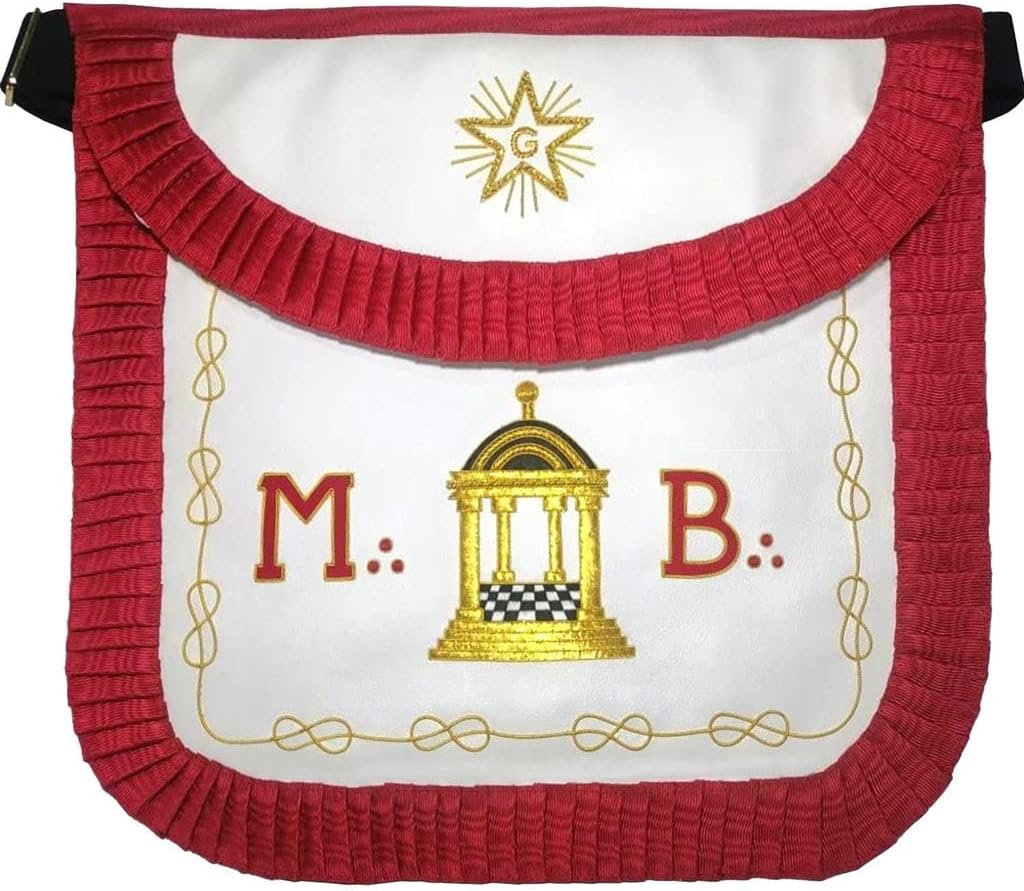 BRICKS MASONS Master Mason Scottish Rite Apron - White & Red with Pleated Edges MB Temple