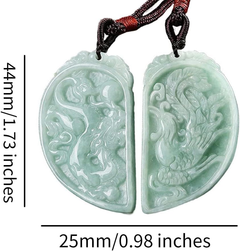 Green Jade Jadeite Carved Dragon Phoenix Double Couples Necklace Amulet Pendant for Lovers Women Men(Certificate,Set of 2) - Image 4