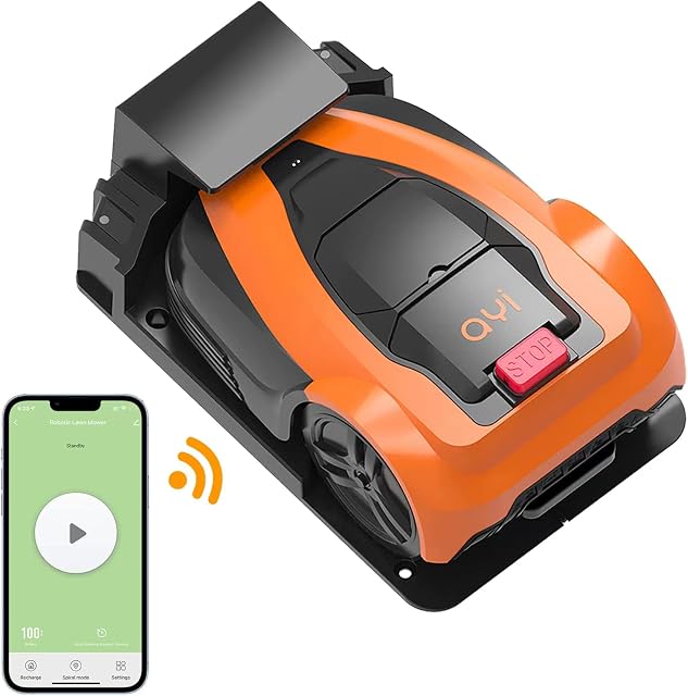 AYI Robotic Lawnmower with App Control - Cuts Up To 600 Automatica Robot Lawnmower with Auto Charging, Easy Set-up,Edge Cutting, Tackle 20°Gradient, Multiple Safety Sensors