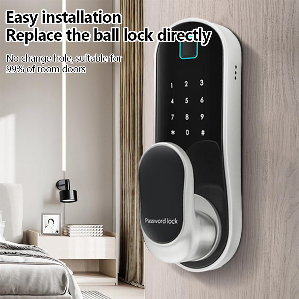 Matybobe Smart Door Lock Keyless Entry Door Lock Handle with 2 Cards and 2 Keys Biometric Door Lock App Remote Operation WiFi Smart Lock for 30-60mm Office Home Bedroom Door - Image 3