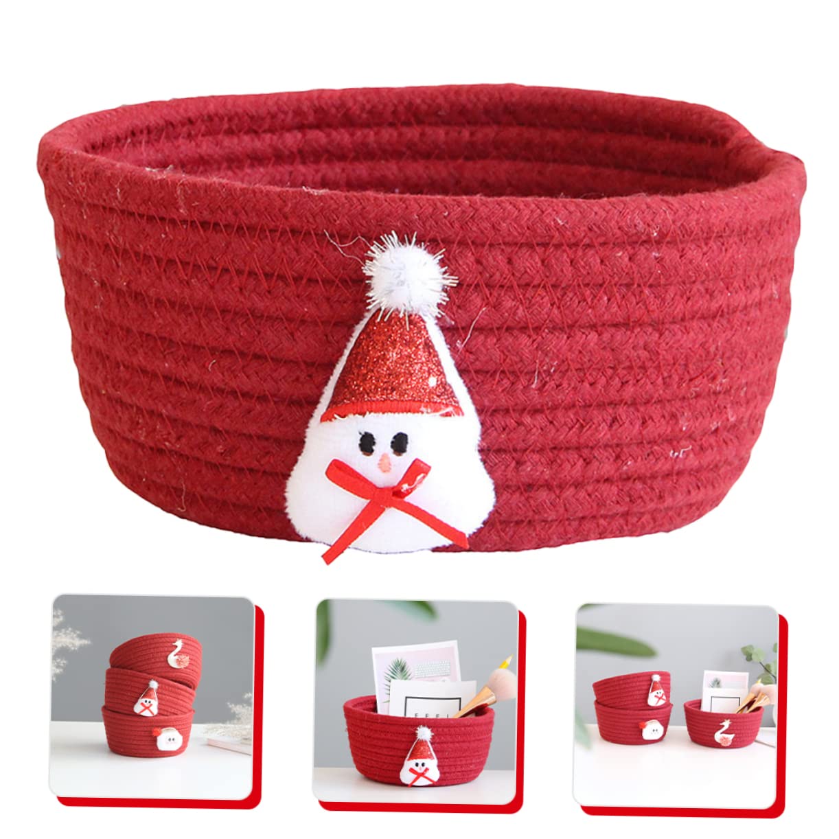 Cabilock 3pezzi Cesto Natalizio Cotone Cesto Decorativo per Stoccaggio Stile Fiocco per Decorazioni Festive e Regali di Natale