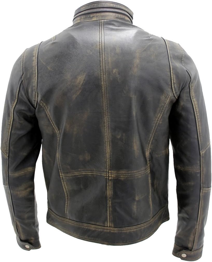 Men's Black Warm Vintage Brando Leather Biker Jacket - Image 6