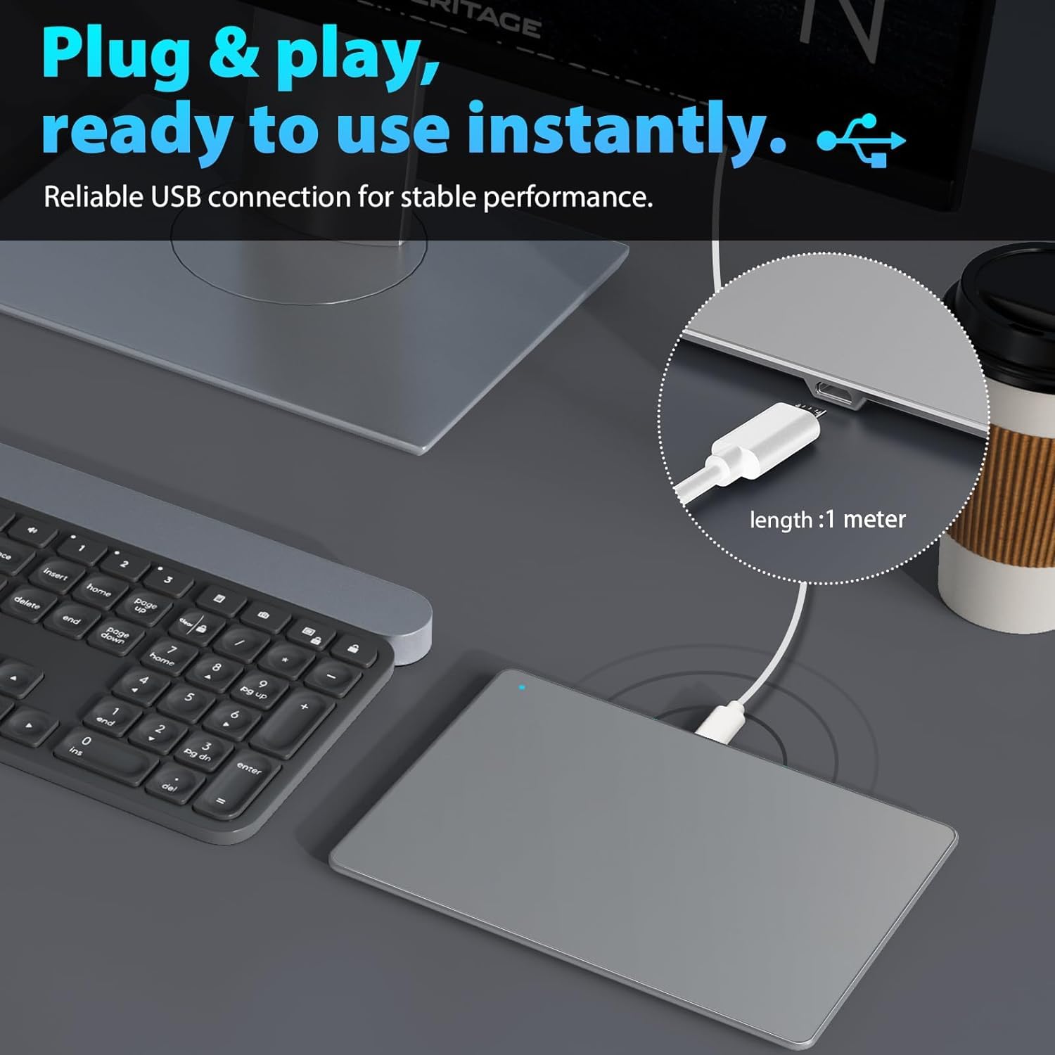 Touchpad Mouse para Windows 10/11, trackpad externo base de aluminio, navegación multitáctil con alta precisión, ratón con cable Touchpad para PC, portátil, plateado