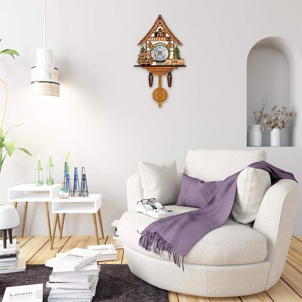 GOWENIC Vintage Wall Clock, Cuckoo Clock, Retro Wooden Cuckoo Birdhouse Wall Clock, Home Decor Hanging Cuckoo Clock Auto Swing Pendulum Home Decor Scandinavian (CM005)