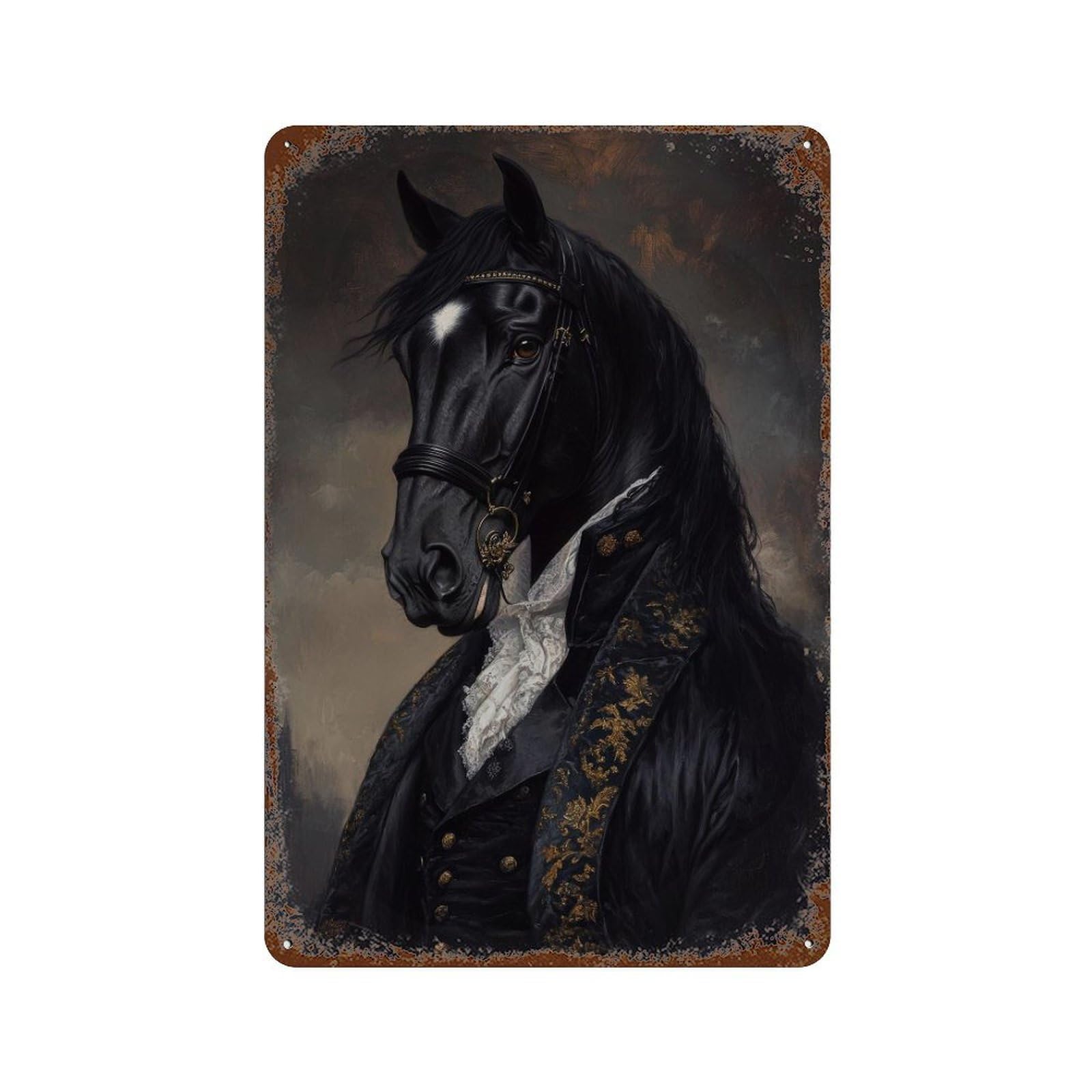 Victorian Horse in Suit Dark Academia Whimsical Decor Antique Animal Illustration Vintage Rustic Aesthetic Wall Decor Art Metal Tin Poster Modern Home Decor Art Home Bar Shop Decorations Vintage Sign