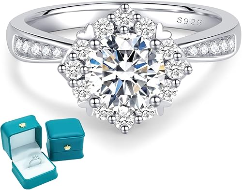 LuluRell 1CT Moissanite Engagement Rings for Women Round D Color VVS1 Clarity La