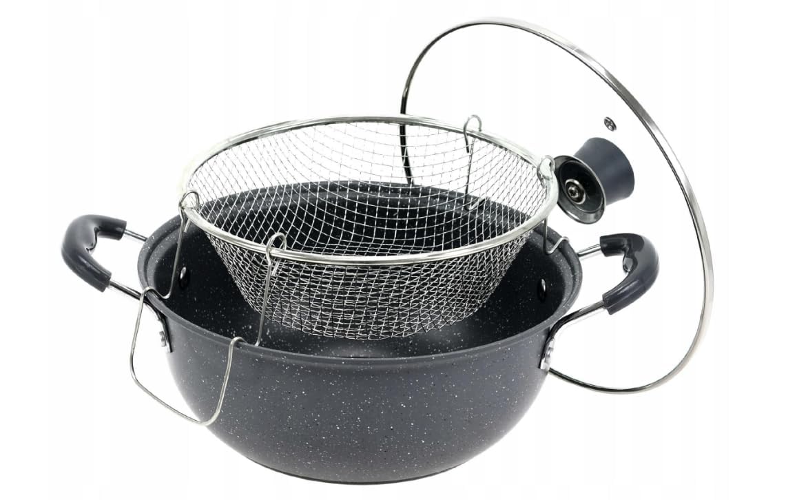 VBM Stir Fry Pan 22cm Basket With Glass Lid And Handle Non stick Wok Hob Pan Deep Frying Pan Steamer Fryer Pot Pans 2.L For Kitchen Cooking Pot For Kitchen 2