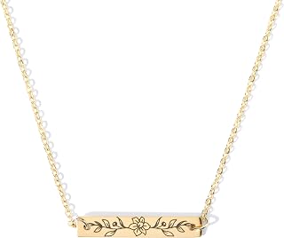 Personalized Birth Flower Bar Necklace, Custom Engraved Floral Necklace for Women, Unique Gift for Her, Anniversary, Bridesmaid, Mother's Day Gift – 3N-FL