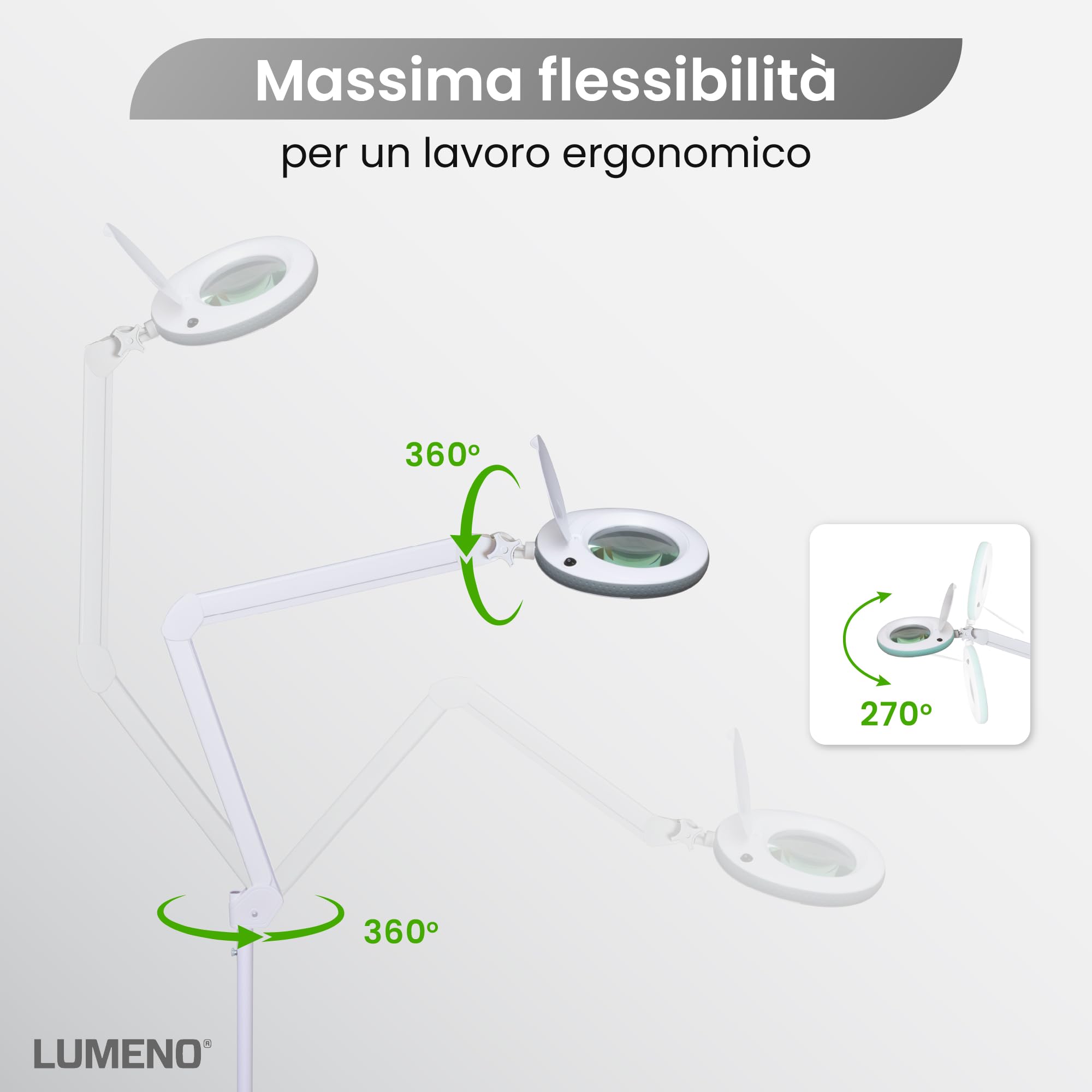 Lumeno LED lampada d'ingrandimento 7218GR con lente in vero vetro da 127 mm, lampada da lavoro e cosmetica, per estetista, hobbisti, ausilio alla lettura, 8 diottrie grigio con treppiede rotante