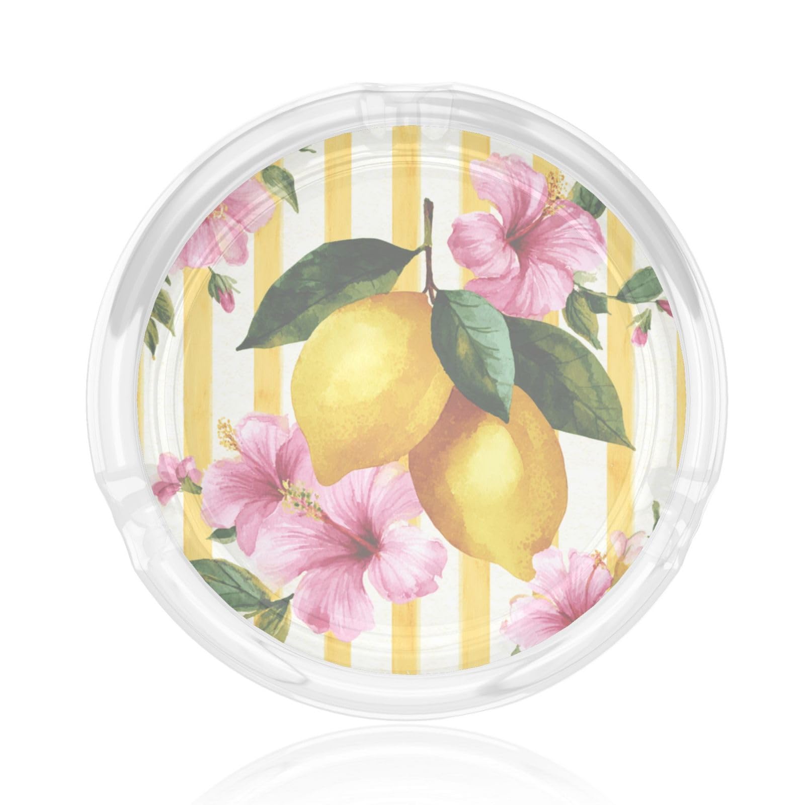 Watercolor Lemons And Pink Hibiscus Flowers Glass Ashtray For Cigarettes Ash Trays Case For Home Office Decor